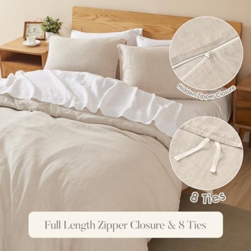 DAPU 100% Linen Duvet Cover Set King Size Soft Breathable