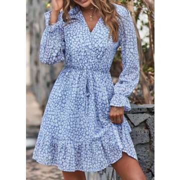 KIRUNDO Women Floral Wrap V Neck Long Sleeve Dress
