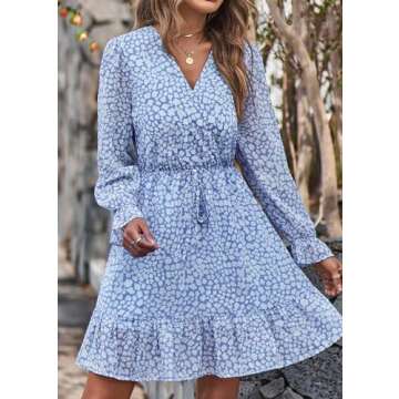 KIRUNDO Women Floral Wrap V Neck Long Sleeve Dress