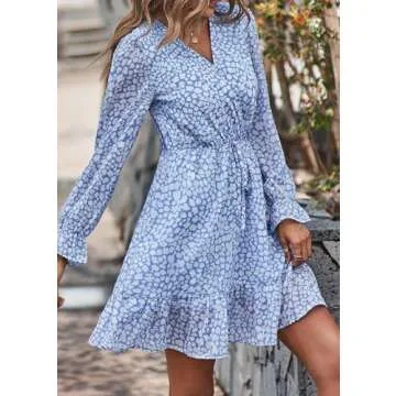 KIRUNDO Women Floral Wrap V Neck Long Sleeve Dress