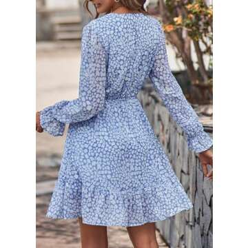 KIRUNDO Women Floral Wrap V Neck Long Sleeve Dress