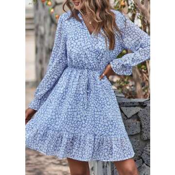 KIRUNDO Women Floral Wrap V Neck Long Sleeve Dress