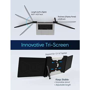 FOPO 12" Triple Portable Monitor - 2022 1080P FHD IPS Attachable Triple Monitor Extender, Triple Screen for Laptop of 13"-16", Compatible with Windows/Mac, Connect with USB-C/HDMI, (Not for M1/M2)