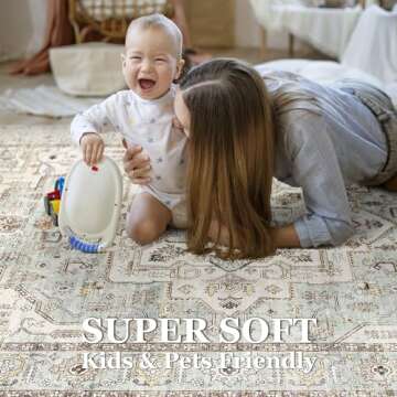 Area Rug 9x12 Washable Vintage - Soft Traditional Rug for Living Room Bedroom Dining Room or Home Office -Non Slip Backing Large Rugs with Low Pile Farmhouse Oriental Retro Carpet - Green