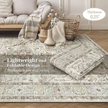 Area Rug 9x12 Washable Vintage - Soft Traditional Rug for Living Room Bedroom Dining Room or Home Office -Non Slip Backing Large Rugs with Low Pile Farmhouse Oriental Retro Carpet - Green