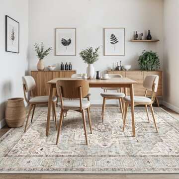 Area Rug 9x12 Washable Vintage - Soft Traditional Rug for Living Room Bedroom Dining Room or Home Office -Non Slip Backing Large Rugs with Low Pile Farmhouse Oriental Retro Carpet - Green