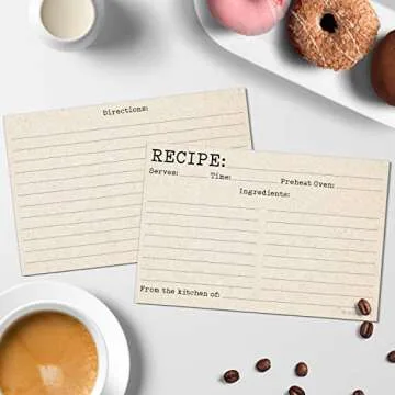321Done Recipe Cards (Set of 50) 4" x 6" - Typewriter Rustic Kraft Tan Vintage - From the Kitchen Of - Large Double-Sided - Made in USA - Unisex Minimalist