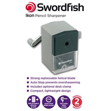 Swordfish Ikon Manual Pencil Sharpener - Perfect for Artists & Students