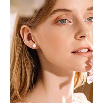 12 Pairs Pearl Stud Earrings, Hypoallergenic Surgical Steel Round Ball Beads Stud Earrings Set for Women（6mm 8mm 10mm 12mm）