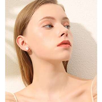 12 Pairs Pearl Stud Earrings, Hypoallergenic Surgical Steel Round Ball Beads Stud Earrings Set for Women（6mm 8mm 10mm 12mm）