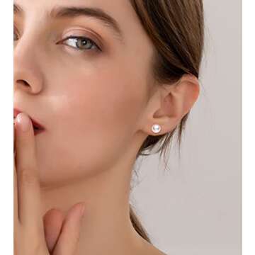 12 Pairs Pearl Stud Earrings, Hypoallergenic Surgical Steel Round Ball Beads Stud Earrings Set for Women（6mm 8mm 10mm 12mm）