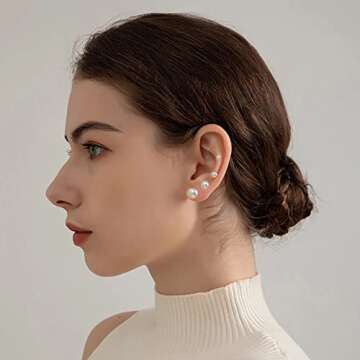 12 Pairs Pearl Stud Earrings, Hypoallergenic Surgical Steel Round Ball Beads Stud Earrings Set for Women（6mm 8mm 10mm 12mm）