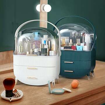 Makeup Organizer,Cosmetics Display Case With 2-Layer Storage Box,Waterproof And Dustproof,Skincare Storage Box (White B)