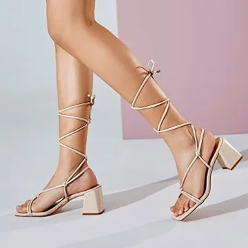 Vivianly Women's Lace Up Chunky Heel Sandals for Comfort & Style