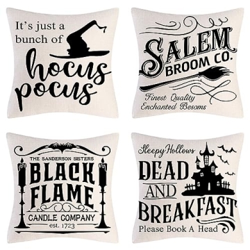 PSDWETS Halloween Decor Throw Pillow Covers Set of 4 Halloween Decorations Hocus Pocus Farmhouse Saying Fall Pillow Covers 18 x 18 Inches for Home Couch