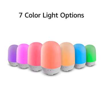 Amazon Basics 100ml Ultrasonic Aromatherapy Essential Oil Diffuser, Light Grey Base, with 7-Color Night Light
