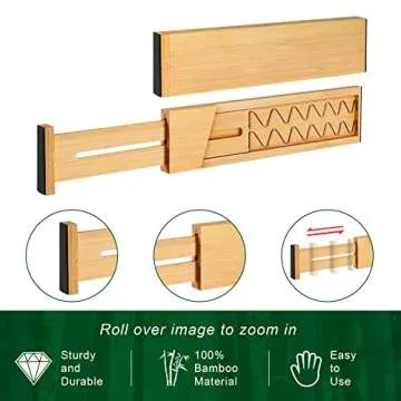 4 Pack Bamboo Drawer Dividers - Expandable Organizers for Every Drawer