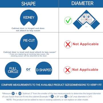 JOWBOOW Kidne Corner Cabinet Lazy Susan - Turntable for Kitchen, Adjustable Height Chrome Replacement Shelves for Kitchen Corner Cabinet (Cannot be Door-Mounted)