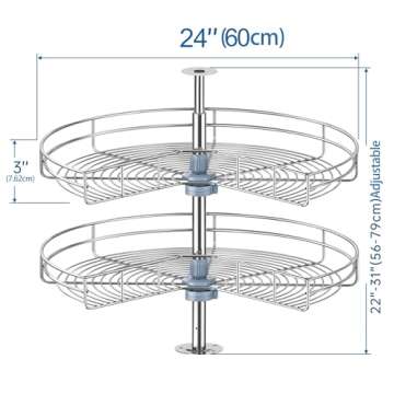 JOWBOOW Kidne Corner Cabinet Lazy Susan - Turntable for Kitchen, Adjustable Height Chrome Replacement Shelves for Kitchen Corner Cabinet (Cannot be Door-Mounted)