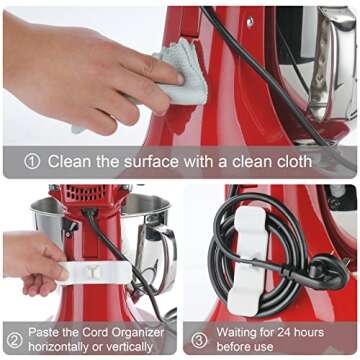 RORBAM Cord Organizer for Kitchen Appliances,Cord Holder Cable Organizer for Household Appliances,Cable Keeper for Kitchen Stand Mixers, Coffee Maker, Pressure Cooker & Air Fryer (2 Pack, White)