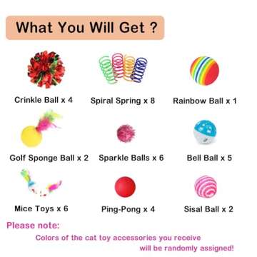 POSAPET 38 Pcs Cat Toy Kitten Toys Assortments, Interactive Cat Toy Balls with Bells, Including Furr...
