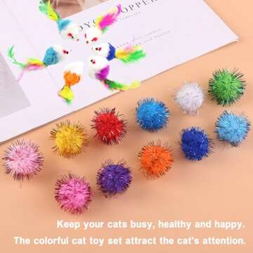 POSAPET 38 Pcs Cat Toy Kitten Toys Assortments, Interactive Cat Toy Balls with Bells, Including Furry Cat Toy Mice, Crinkle Ball, Sisal Ball and Ping-Pong for Cat Puppy Kitten