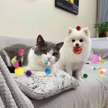 POSAPET 38 Pcs Cat Toy Kitten Toys Assortments, Interactive Cat Toy Balls with Bells, Including Furry Cat Toy Mice, Crinkle Ball, Sisal Ball and Ping-Pong for Cat Puppy Kitten