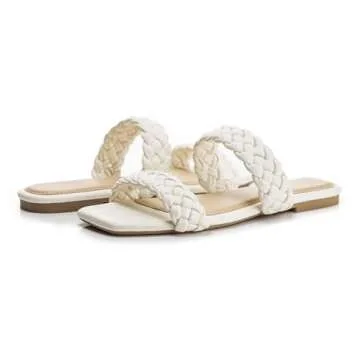 FITORY Womens Flat Sandals Fashion Round Open Toe Slip On Slides with Braided Strap Slippers for Summer Size 6-11