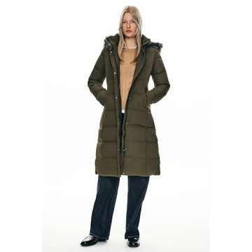 Orolay Women's Quilted Down Jacket Winter Long Coat Hooded Stand Collar Parka Green S