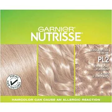 Garnier Hair Color Nutrisse Ultra Color Nourishing Creme, PL2 Ultra Light Platinum (Mascarpone Crème) Permanent Hair Dye, 1 Count (Packaging May Vary)