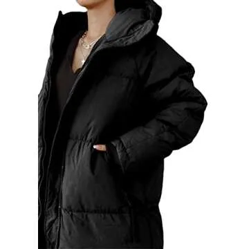 Shanfetl Women Long Quilted Coat Hooded Maxi Length Long Sleeve Puffer Jacket Padded Coat Winter Out...