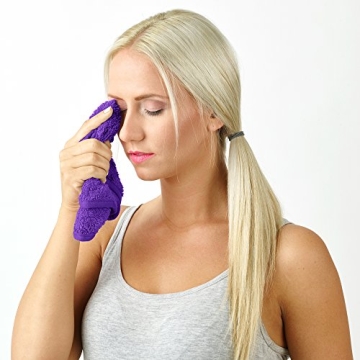 Miracle FACE ERASE Makeup Remover Cloth 2-Pack – Reusable Microfiber Face Cloths with 6 Hair Ties – Use With Water – Washable, Sensitive Skin Friendly Makeup Eraser (2 Count, Purple)
