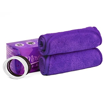 Miracle FACE ERASE Makeup Remover Cloth 2-Pack – Reusable Microfiber Face Cloths with 6 Hair Ties – Use With Water – Washable, Sensitive Skin Friendly Makeup Eraser (2 Count, Purple)