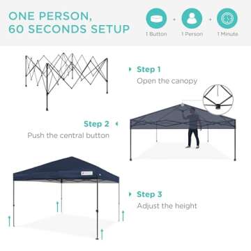 Best Choice Products 10x10ft 1-Person Setup Pop Up Canopy Tent Instant Portable Shelter w/ 1-Button Push, Case, 4 Weight Bags - Blue
