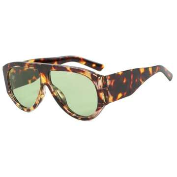 Vintage Oversized Pilot Sunglasses Women For Men Shades Big Frame Windproof Popular Punk Sun Glasses UV400 (leopard green)
