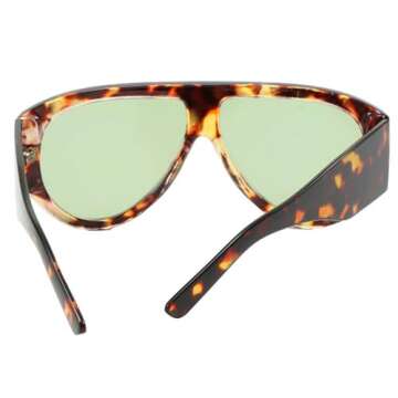Vintage Oversized Pilot Sunglasses Women For Men Shades Big Frame Windproof Popular Punk Sun Glasses UV400 (leopard green)