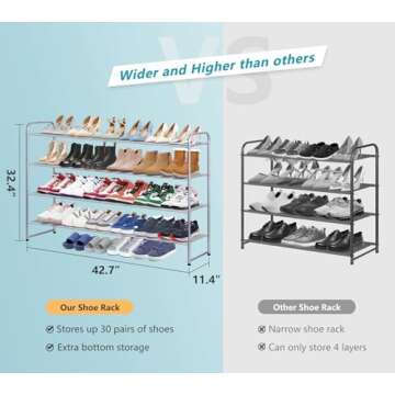 AOODA 4 Tier Long Shoe Racks for Bedroom Closet Wide Shoe Storage Organizer Stackable Boot Shelf for...