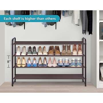 AOODA 4 Tier Long Shoe Racks for Bedroom Closet Wide Shoe Storage Organizer Stackable Boot Shelf for 30 Pairs Sneakers (Bronze)