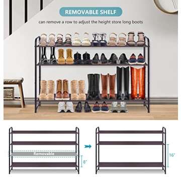 AOODA 4 Tier Long Shoe Racks for Bedroom Closet Wide Shoe Storage Organizer Stackable Boot Shelf for 30 Pairs Sneakers (Bronze)