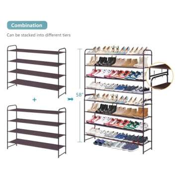 AOODA 4 Tier Long Shoe Racks for Bedroom Closet Wide Shoe Storage Organizer Stackable Boot Shelf for 30 Pairs Sneakers (Bronze)