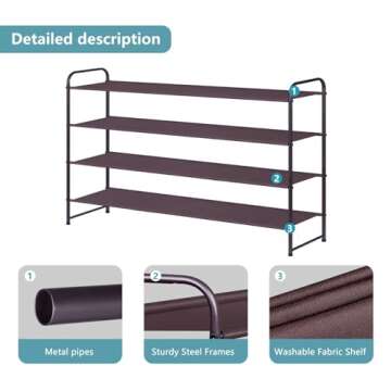 AOODA 4 Tier Long Shoe Racks for Bedroom Closet Wide Shoe Storage Organizer Stackable Boot Shelf for 30 Pairs Sneakers (Bronze)