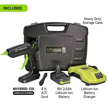 HYBRID-120KIT 120 Watt Corded and Cordless Hot Glue Gun with Battery & Charger Included