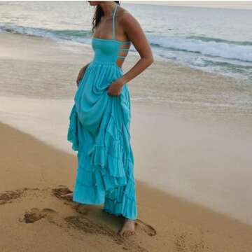 R.Vivimos Womens Summer Boho Sexy Backless Long Dresses