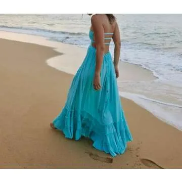 R.Vivimos Womens Summer Boho Sexy Backless Long Dresses