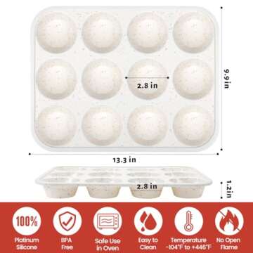 CAKETIME Silicone Muffin Pan, Metal Reinforced Frame Regular Size Cupcake Pan Easy to Move Muffin Pans Nonstick 12 Cups for Baking (2)