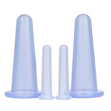 Enshey 4 Pcs Blue Silicone Cupping Tools Set -Face Set Deep Face Neck Facial Lifting Massage Vaccum Body Facial Therapy