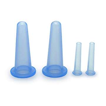 Enshey 4 Pcs Blue Silicone Cupping Tools Set -Face Set Deep Face Neck Facial Lifting Massage Vaccum Body Facial Therapy
