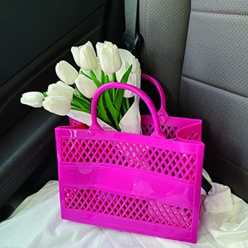 Beach Bag, Jelly Beach Bag Plastic Basket Purse, Flower Tote Bag Aesthetic, Gift Bag for Women