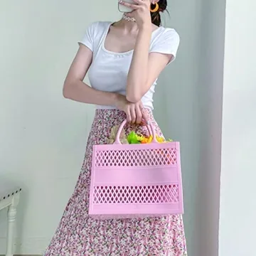 Beach Bag, Jelly Beach Bag Plastic Basket Purse, Flower Tote Bag Aesthetic, Gift Bag for Women