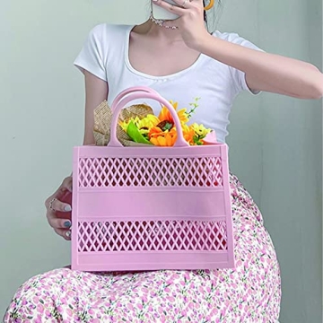 Beach Bag, Jelly Beach Bag Plastic Basket Purse, Flower Tote Bag Aesthetic, Gift Bag for Women